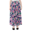 Vintage Lotus Flower Print Chiffon Maxi Skirt