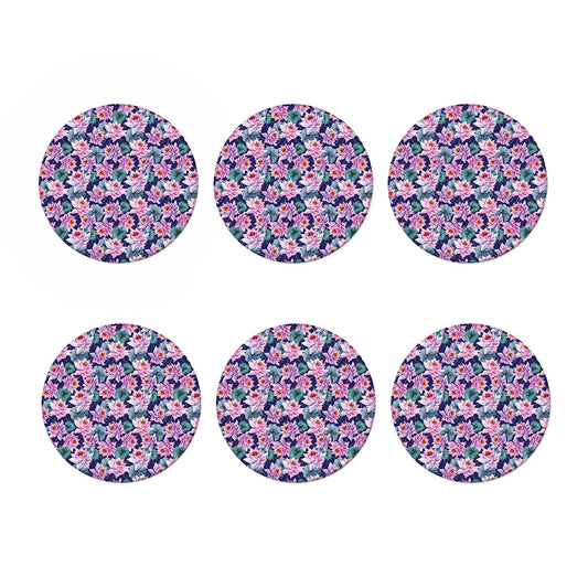 Vintage Lotus Flower Print Coaster Set
