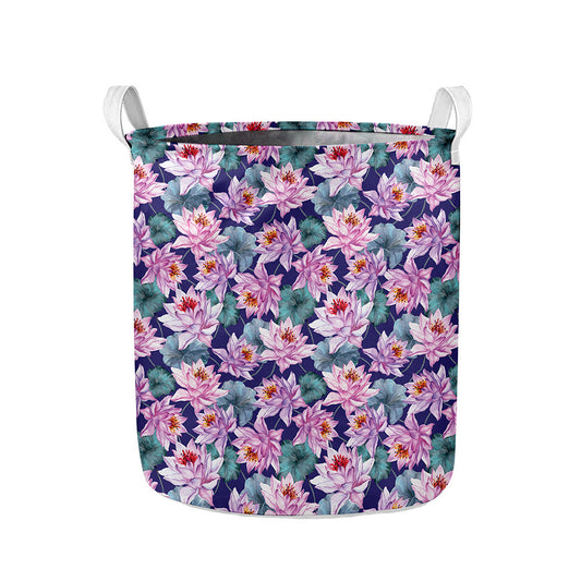 Vintage Lotus Flower Print Collapsible Laundry Basket