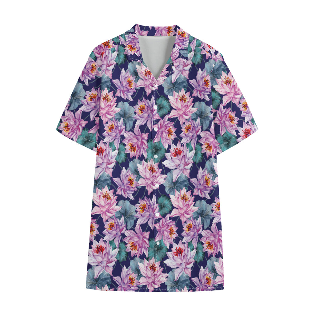 Vintage Lotus Flower Print Cotton Hawaiian Shirt