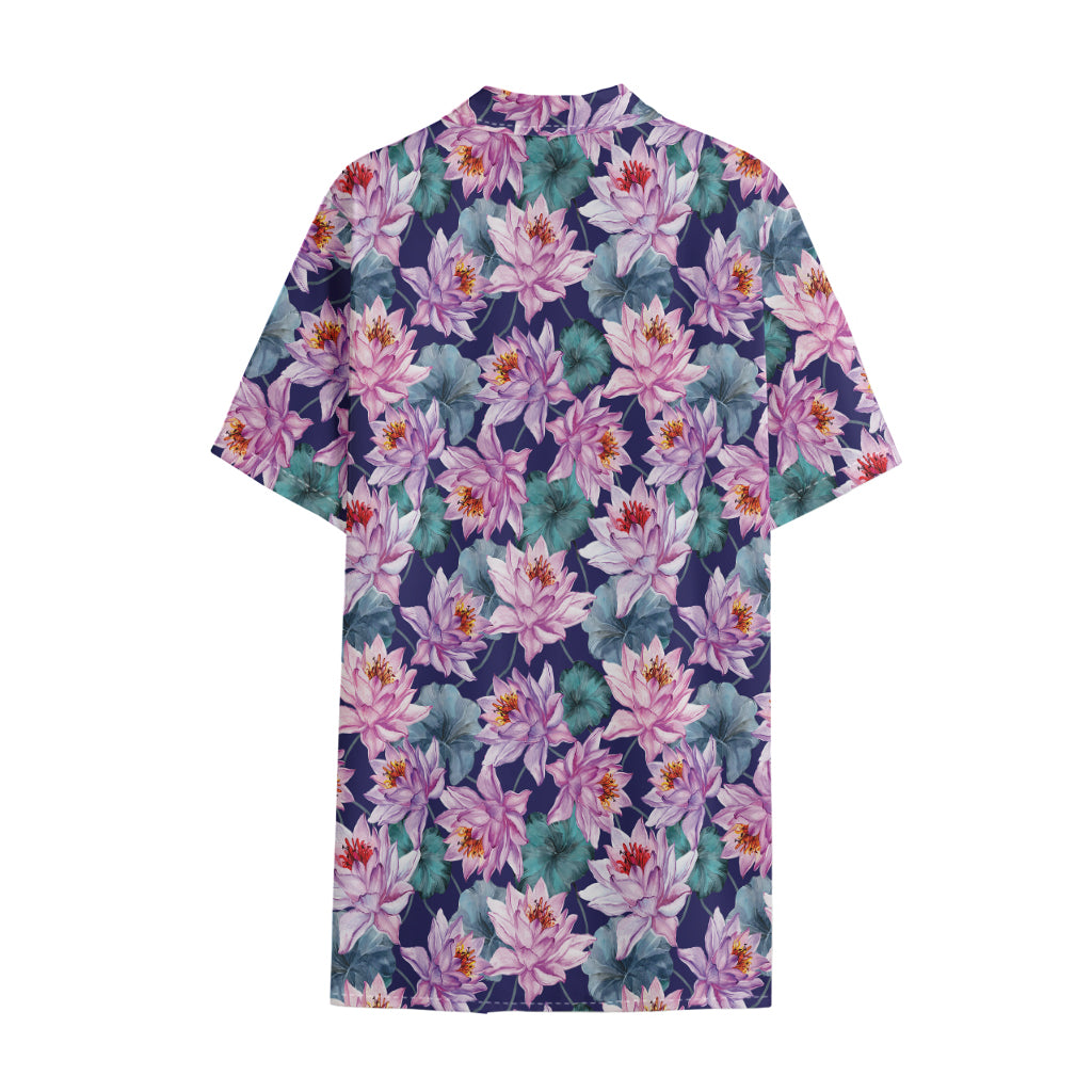 Vintage Lotus Flower Print Cotton Hawaiian Shirt