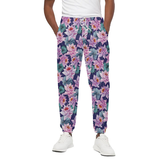 Vintage Lotus Flower Print Cotton Pants