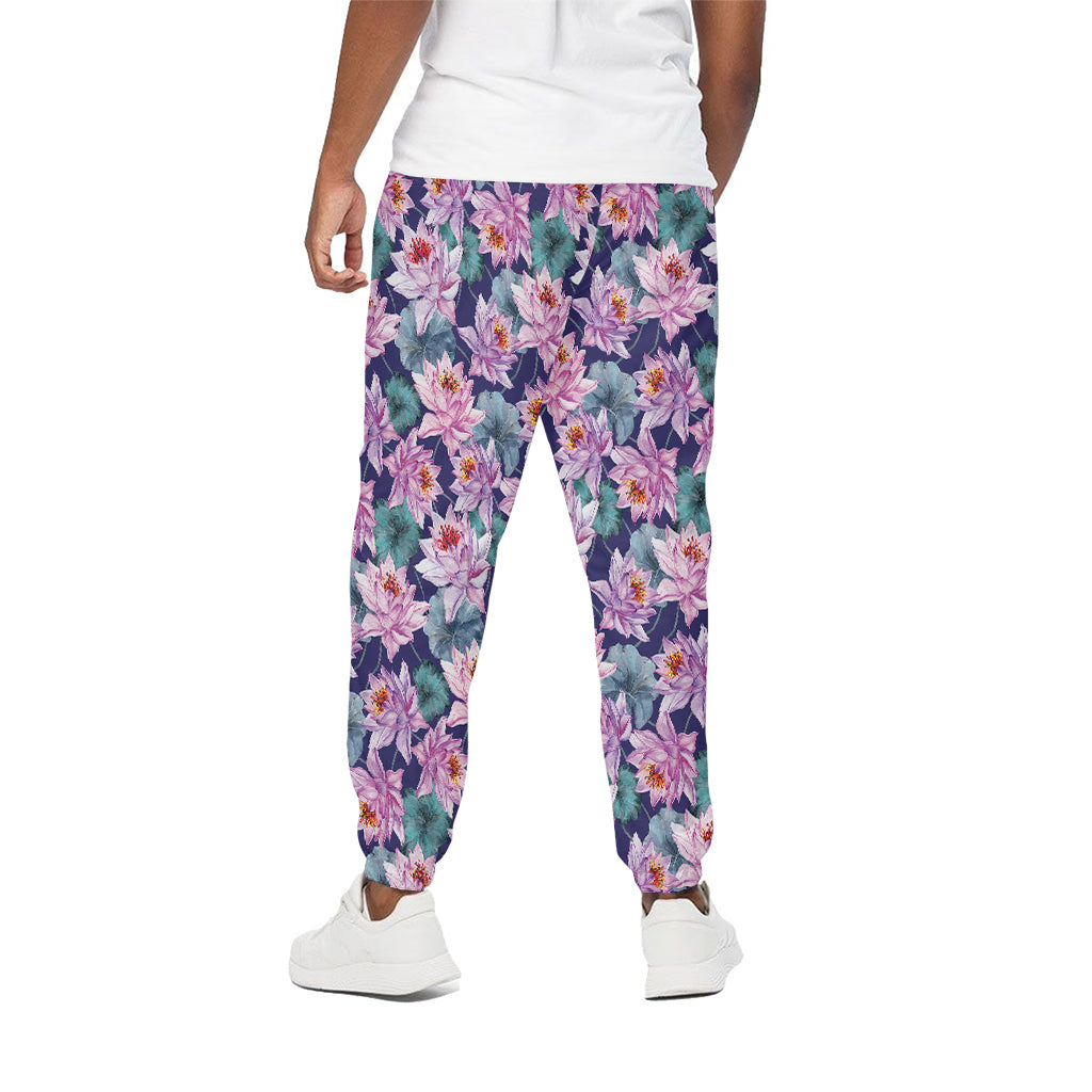 Vintage Lotus Flower Print Cotton Pants