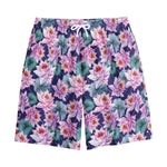 Vintage Lotus Flower Print Cotton Shorts