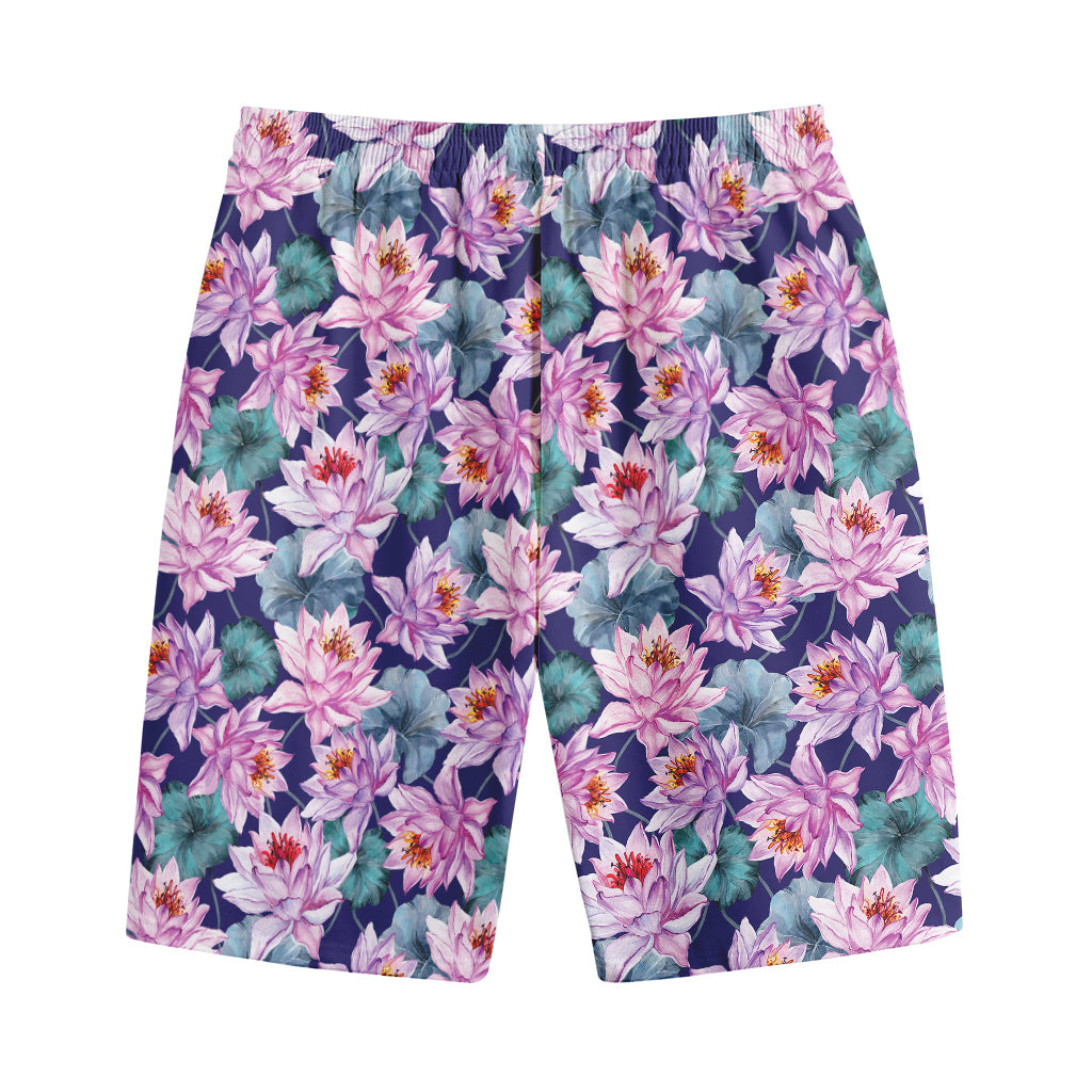 Vintage Lotus Flower Print Cotton Shorts