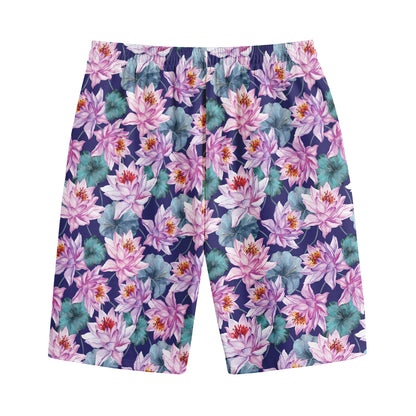 Vintage Lotus Flower Print Cotton Shorts