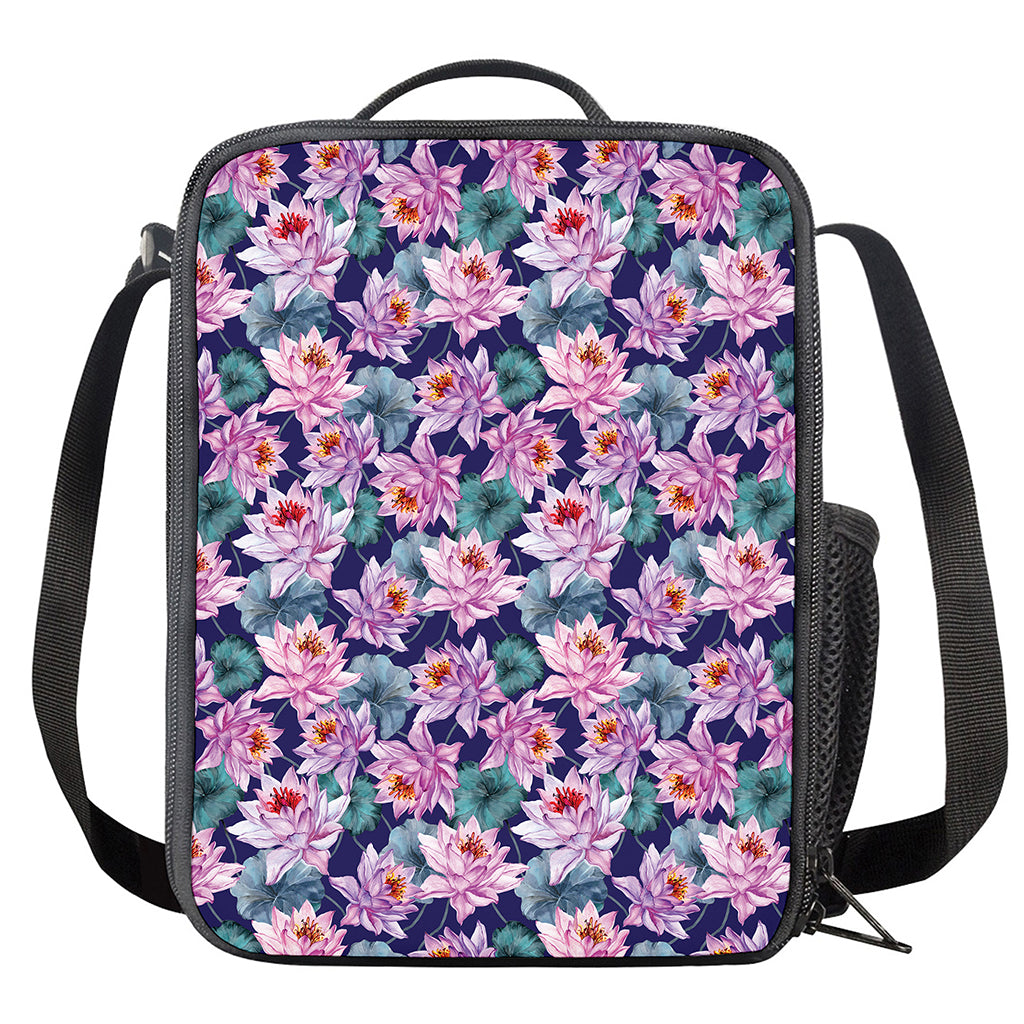 Vintage Lotus Flower Print Crossbody Lunch Bag