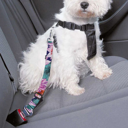 Vintage Lotus Flower Print Dog Seat Belt