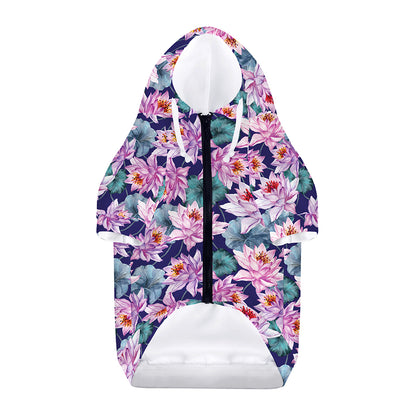 Vintage Lotus Flower Print Dog Zip Up Hoodie