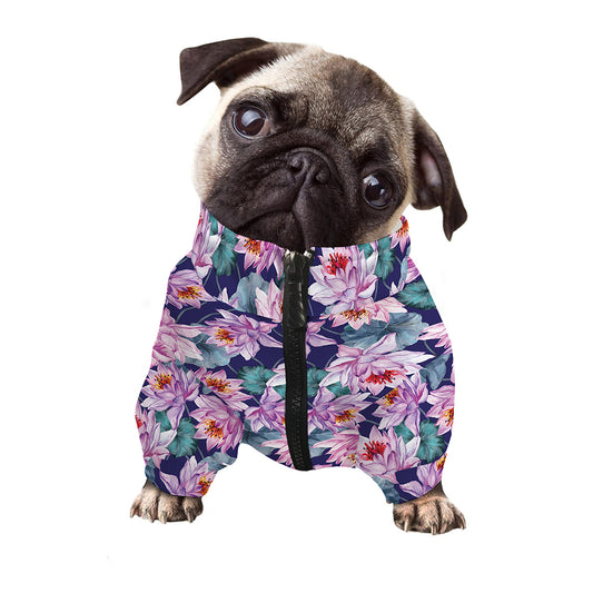 Vintage Lotus Flower Print Dog Zip Up Jacket