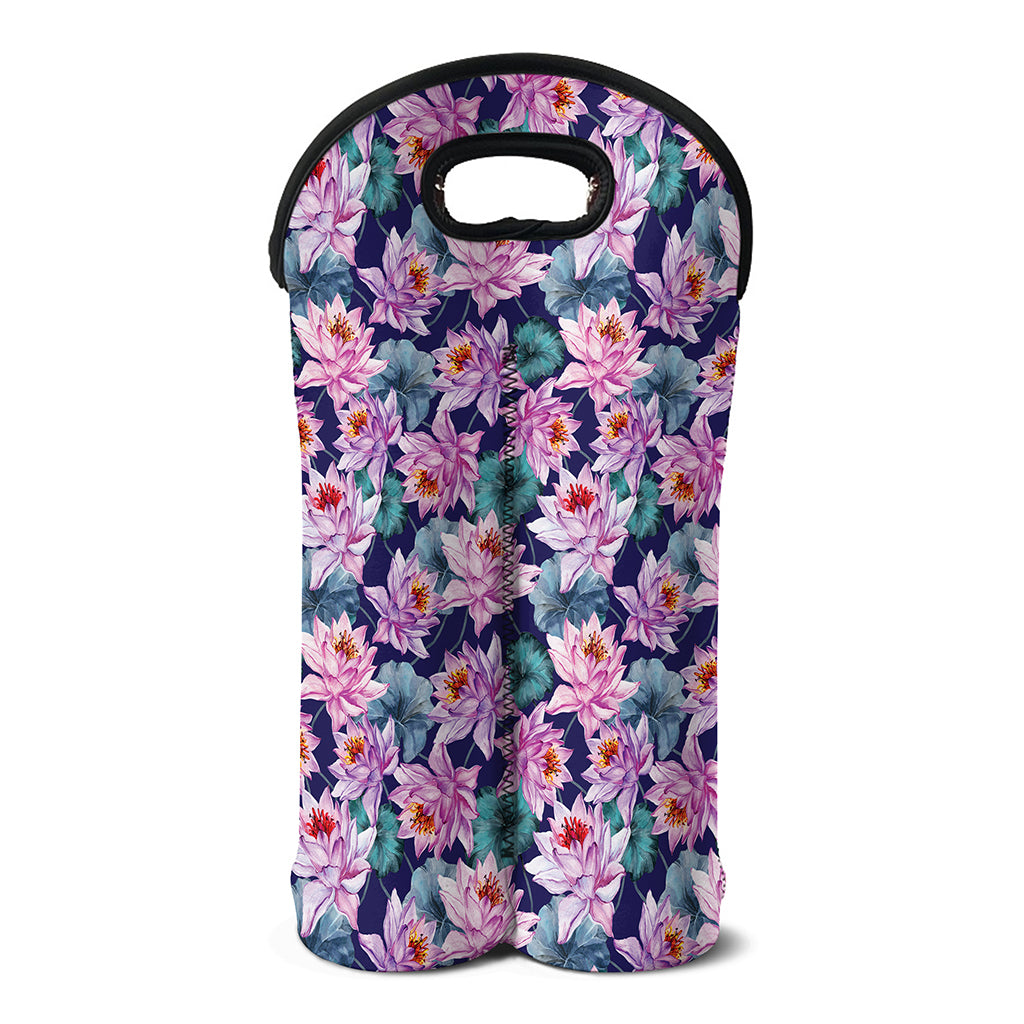 Vintage Lotus Flower Print Double Neoprene Wine Tote