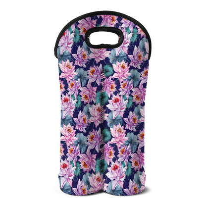 Vintage Lotus Flower Print Double Neoprene Wine Tote
