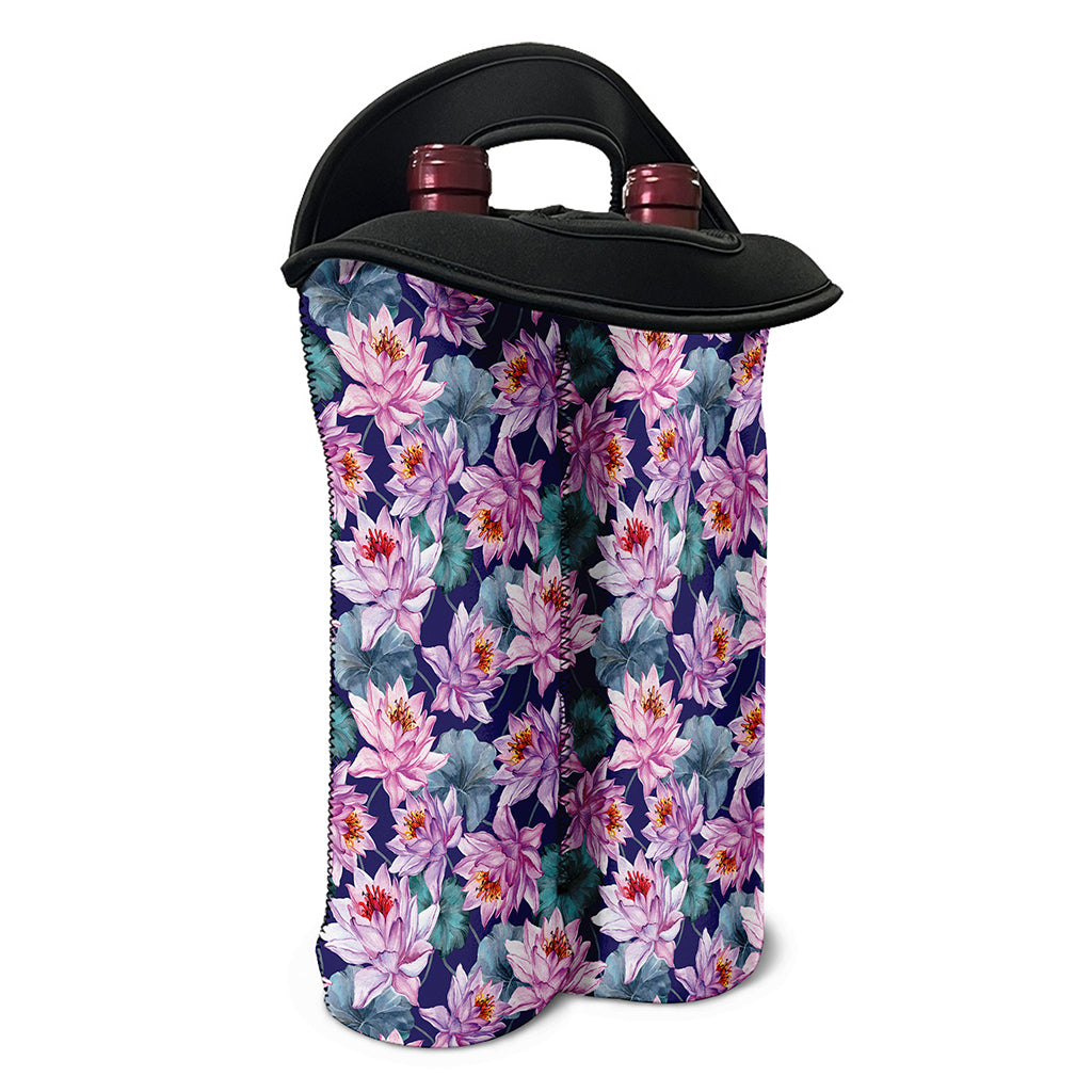 Vintage Lotus Flower Print Double Neoprene Wine Tote