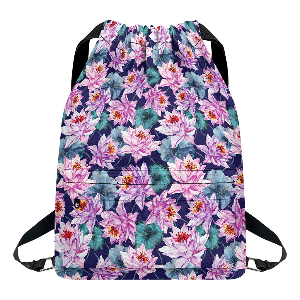 Vintage Lotus Flower Print Drawstring Backpack