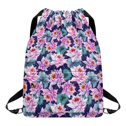 Vintage Lotus Flower Print Drawstring Backpack