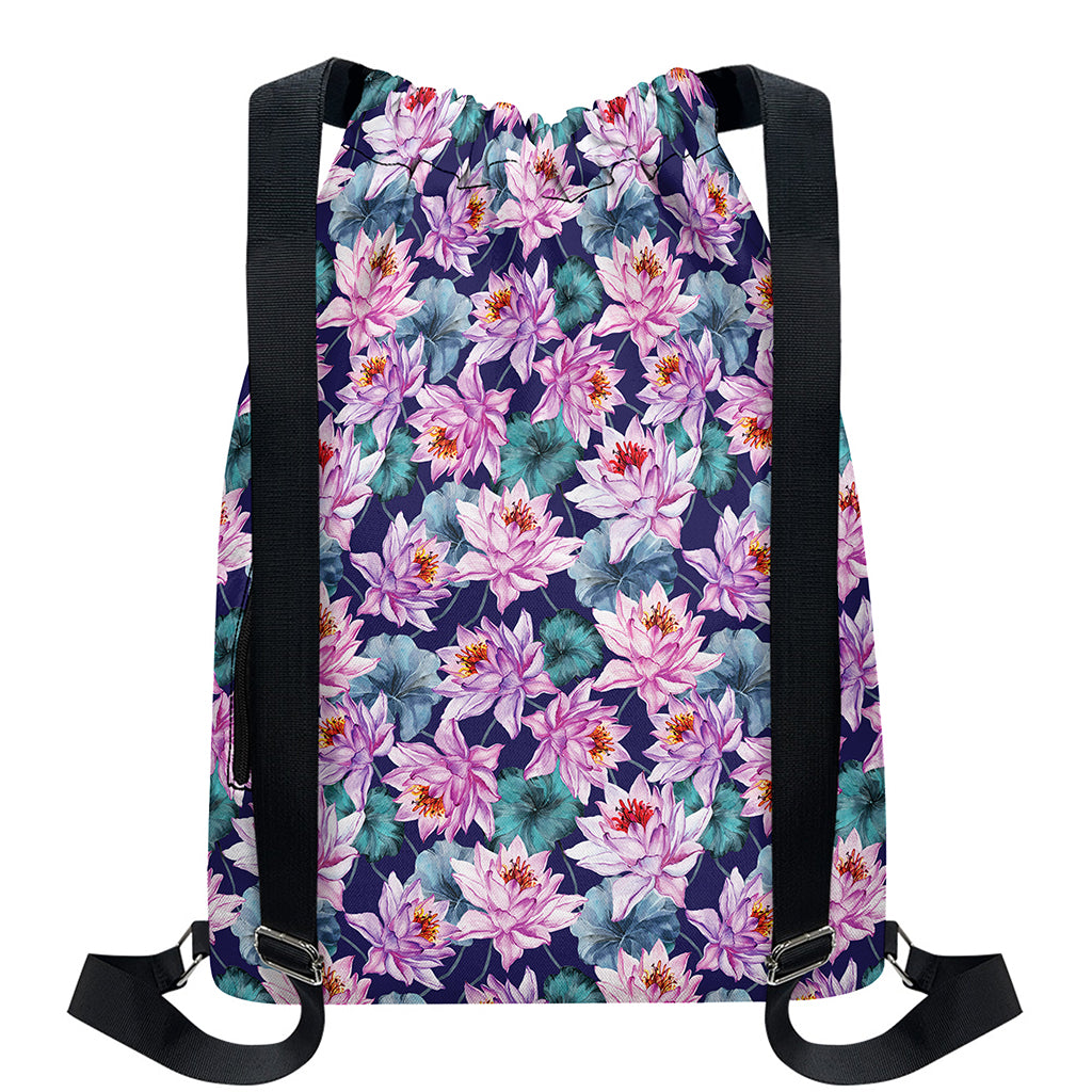 Vintage Lotus Flower Print Drawstring Backpack