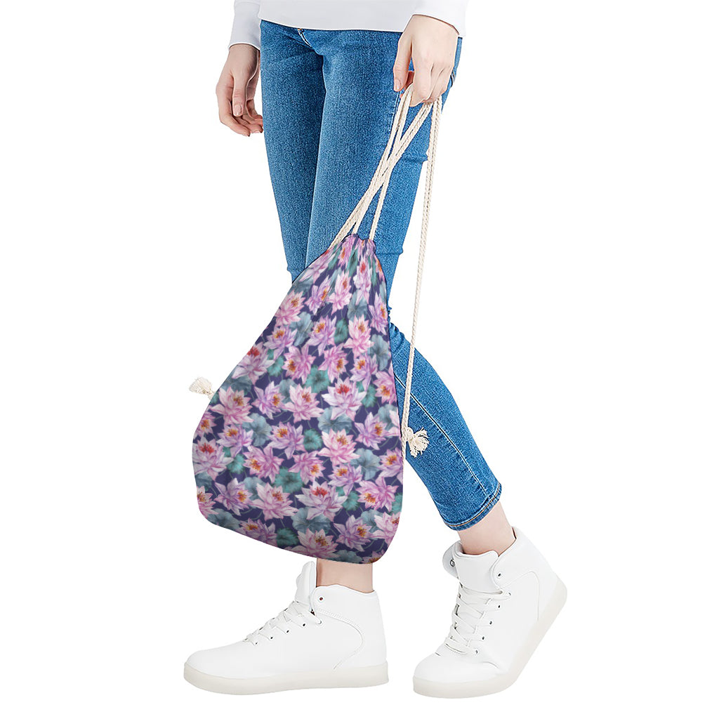 Vintage Lotus Flower Print Drawstring Bag