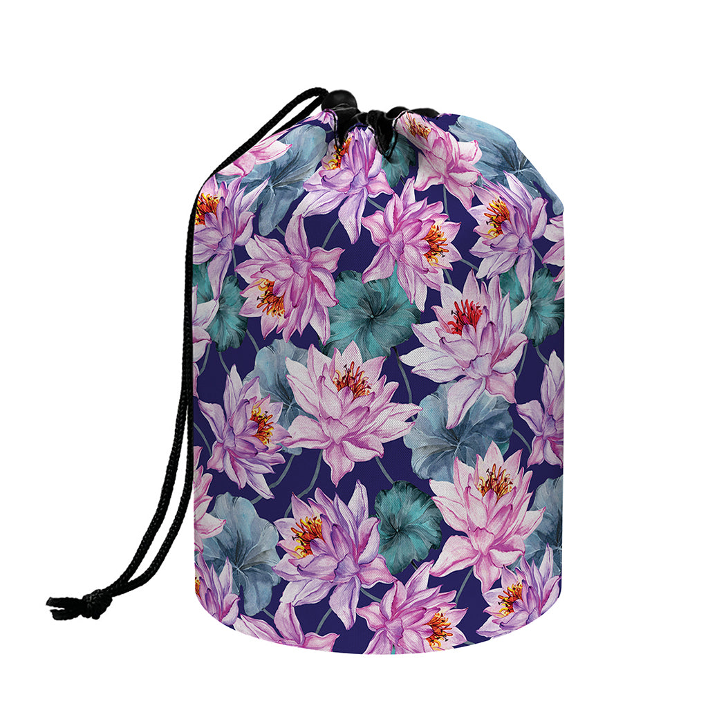 Vintage Lotus Flower Print Drawstring Makeup Bag