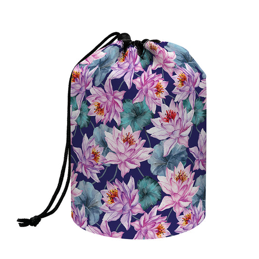 Vintage Lotus Flower Print Drawstring Makeup Bag