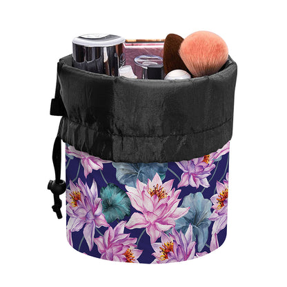 Vintage Lotus Flower Print Drawstring Makeup Bag