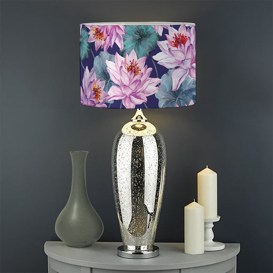 Vintage Lotus Flower Print Drum Lamp Shade