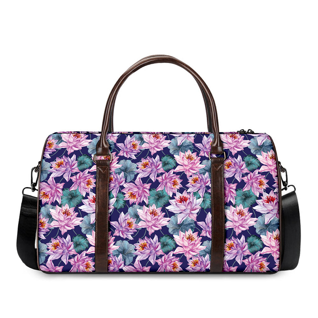 Vintage Lotus Flower Print Duffle Bag