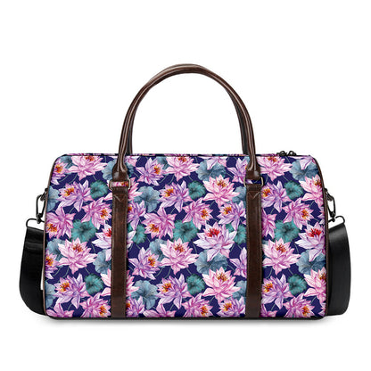 Vintage Lotus Flower Print Duffle Bag