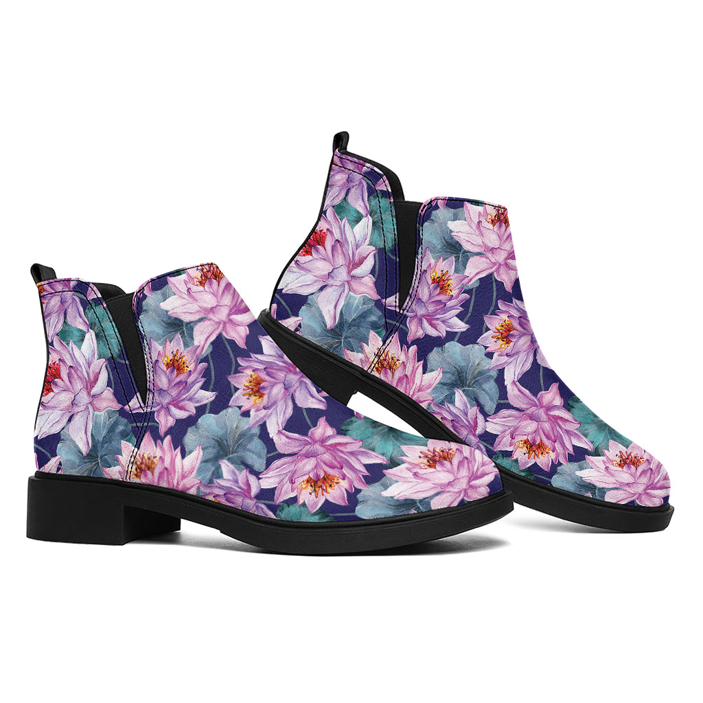 Vintage Lotus Flower Print Flat Ankle Boots