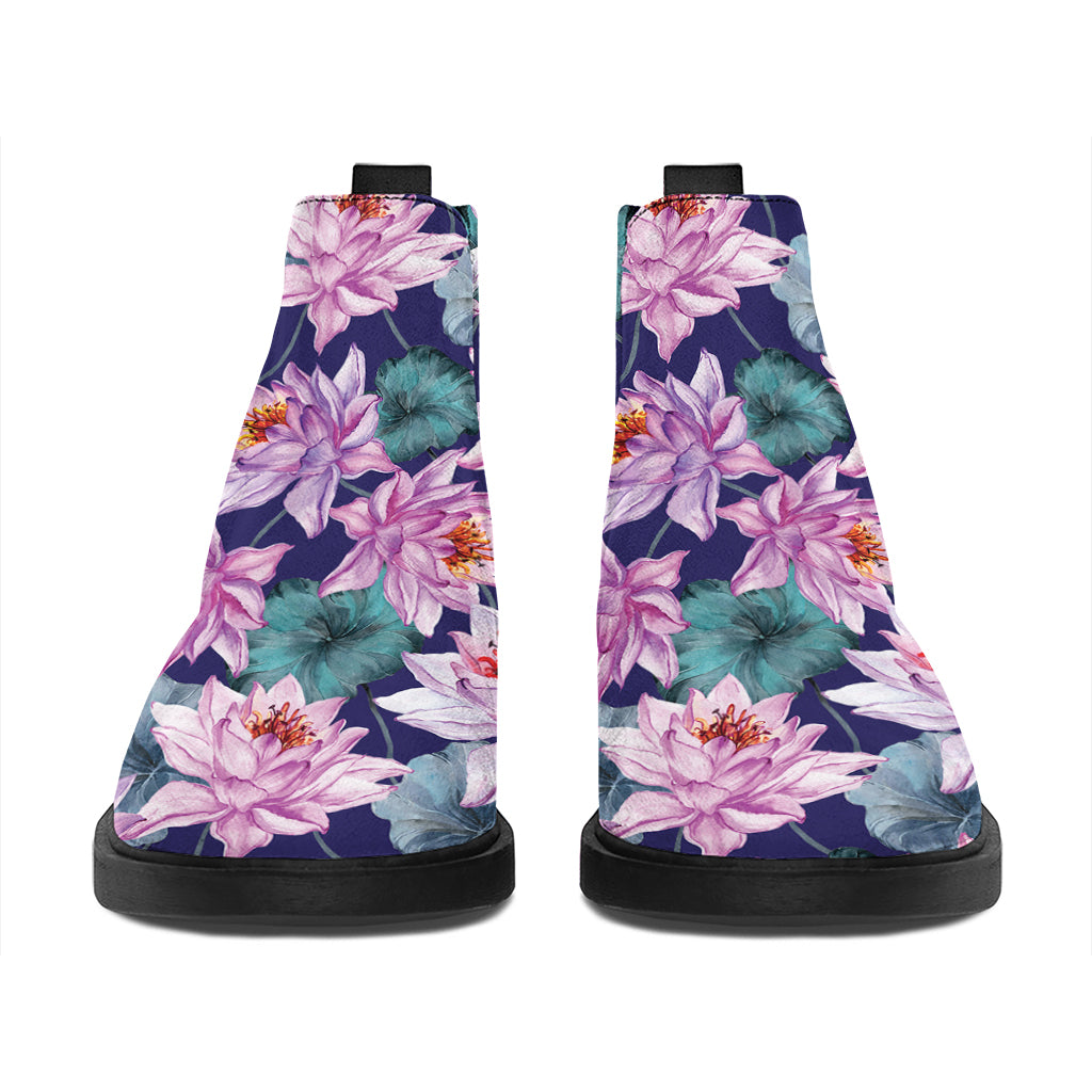 Vintage Lotus Flower Print Flat Ankle Boots