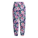 Vintage Lotus Flower Print Fleece Lined Knit Pants