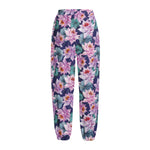 Vintage Lotus Flower Print Fleece Lined Knit Pants