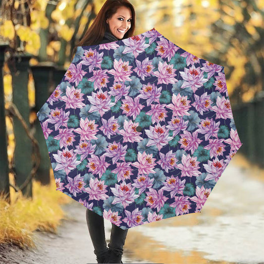 Vintage Lotus Flower Print Foldable Umbrella