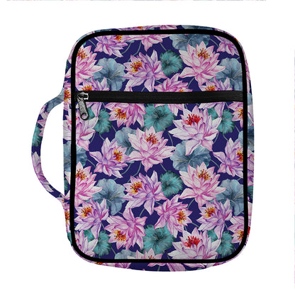 Vintage Lotus Flower Print Front Pocket Bible Bag