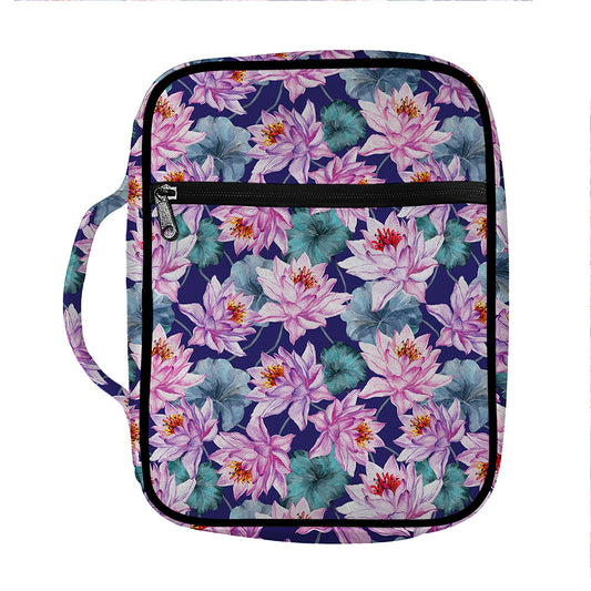 Vintage Lotus Flower Print Front Pocket Bible Bag
