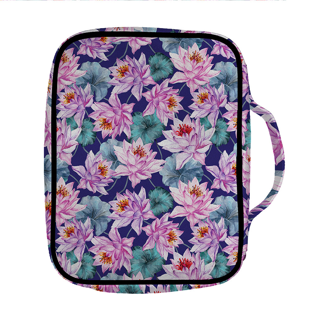 Vintage Lotus Flower Print Front Pocket Bible Bag