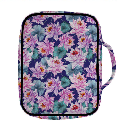 Vintage Lotus Flower Print Front Pocket Bible Bag