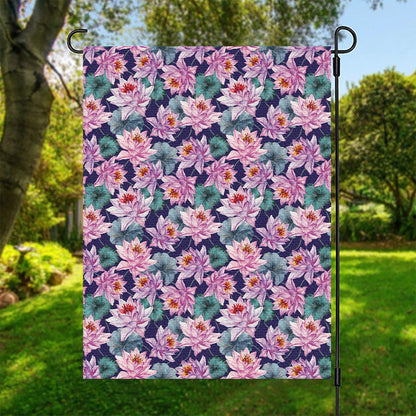 Vintage Lotus Flower Print Garden Flag