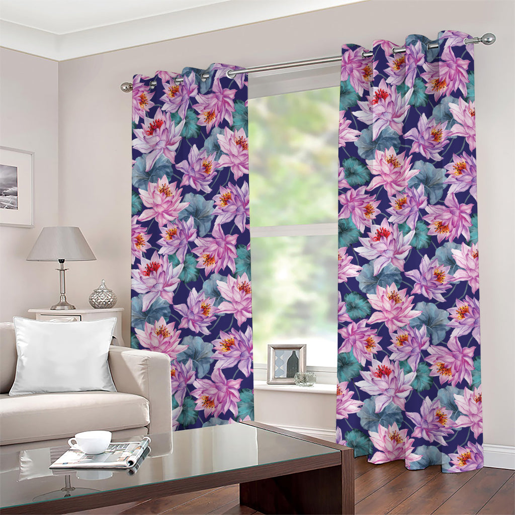 Vintage Lotus Flower Print Grommet Curtains