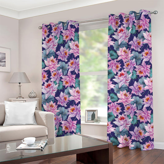 Vintage Lotus Flower Print Grommet Curtains