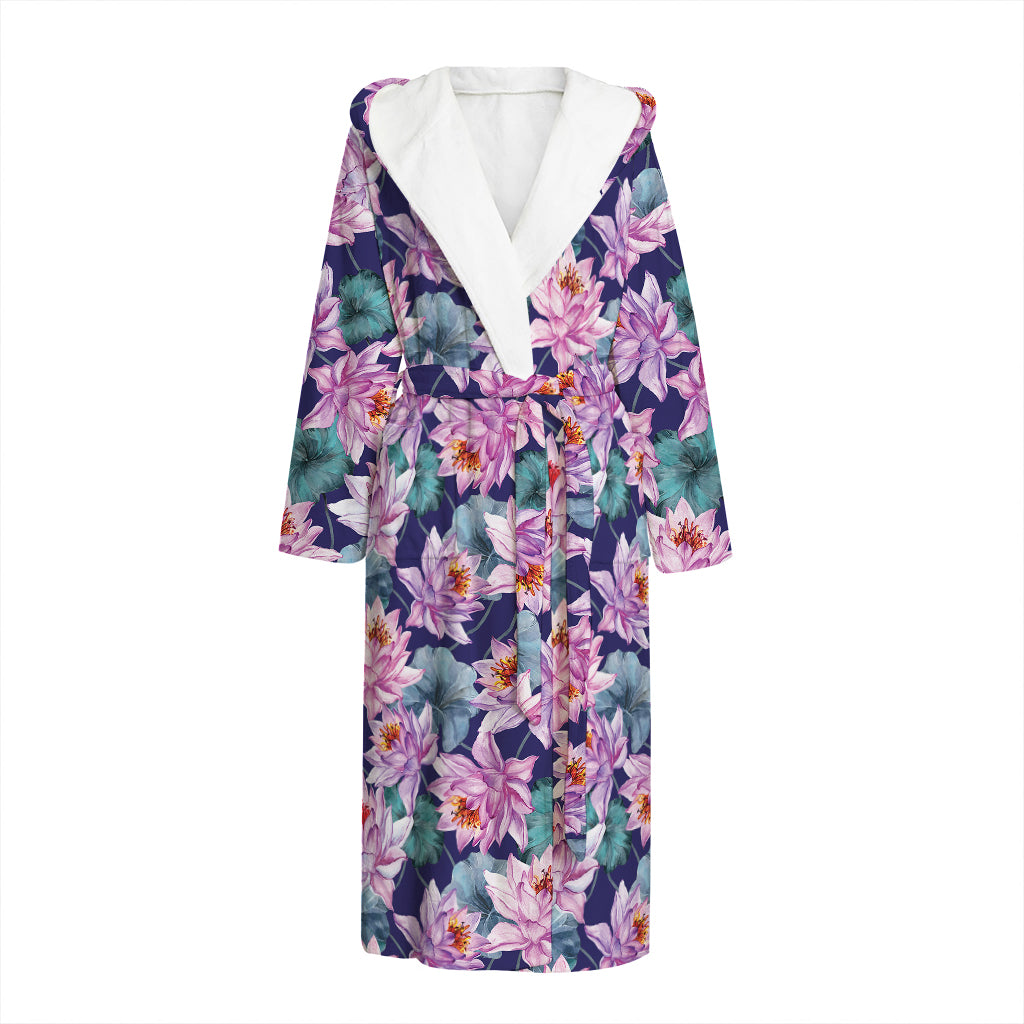 Vintage Lotus Flower Print Hooded Bathrobe