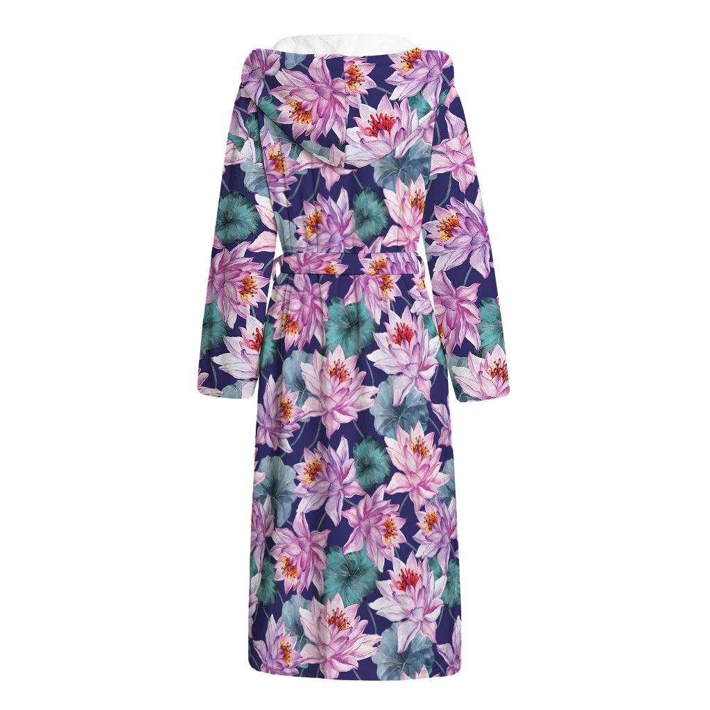 Vintage Lotus Flower Print Hooded Bathrobe