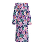 Vintage Lotus Flower Print Hooded Bathrobe