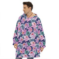 Vintage Lotus Flower Print Hoodie Blanket