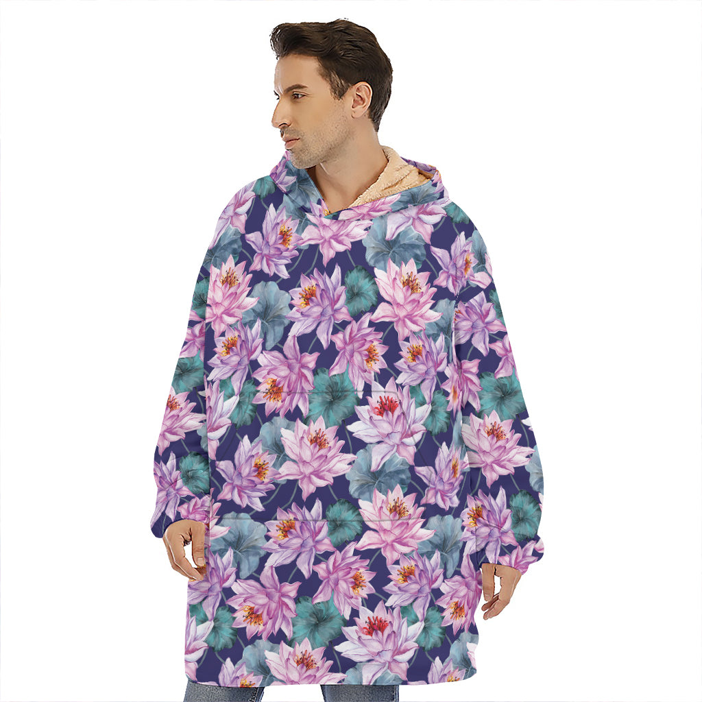Vintage Lotus Flower Print Hoodie Blanket