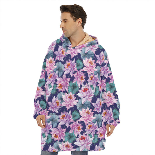 Vintage Lotus Flower Print Hoodie Blanket