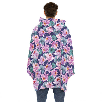 Vintage Lotus Flower Print Hoodie Blanket