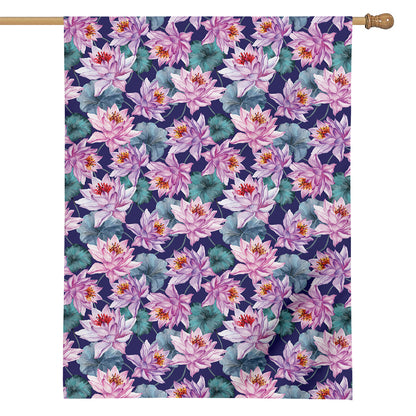 Vintage Lotus Flower Print House Flag