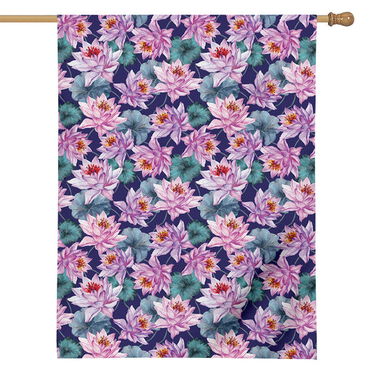 Vintage Lotus Flower Print House Flag