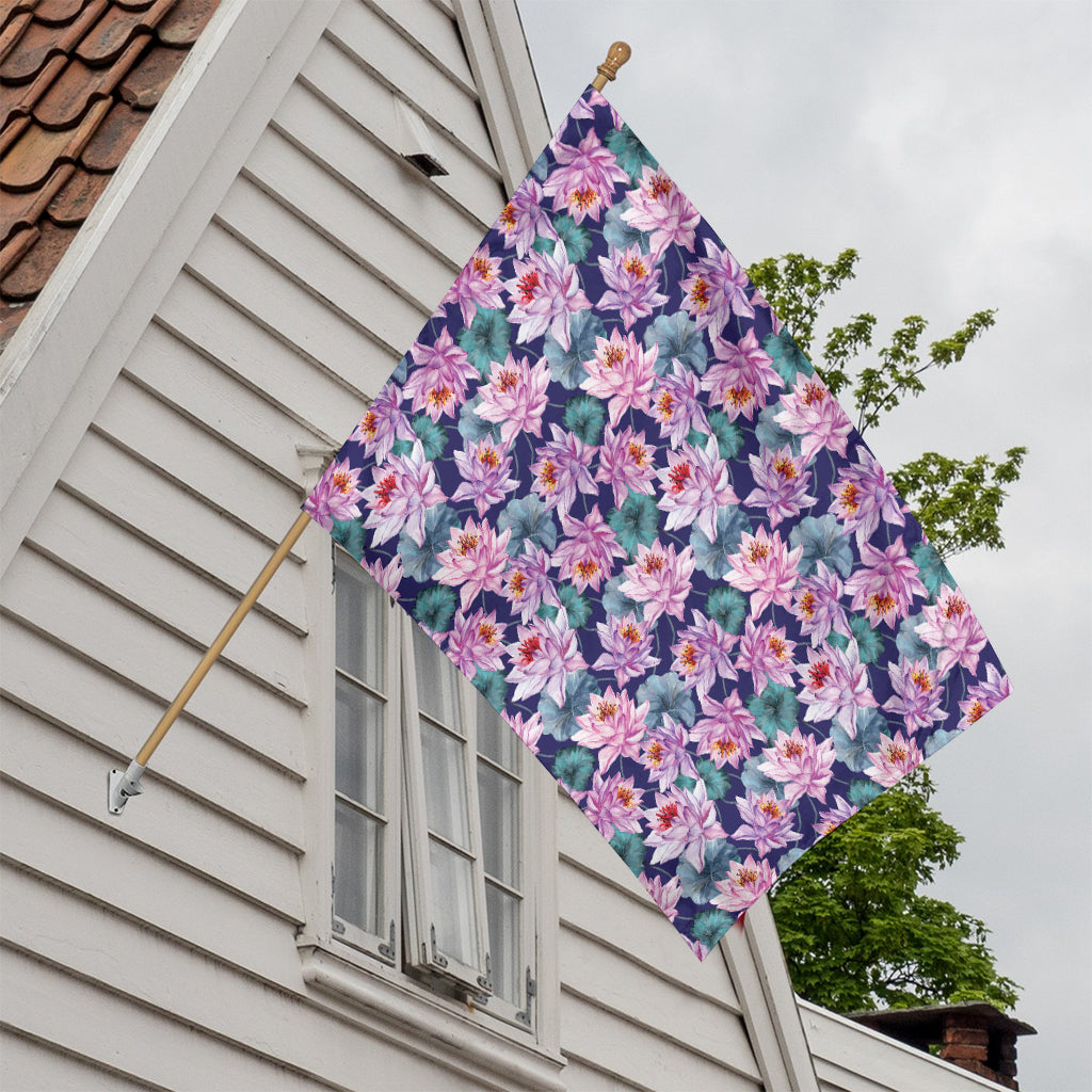 Vintage Lotus Flower Print House Flag