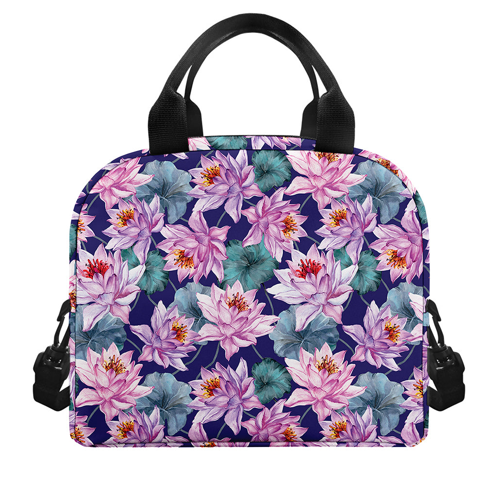 Vintage Lotus Flower Print Insulated Lunch Bag